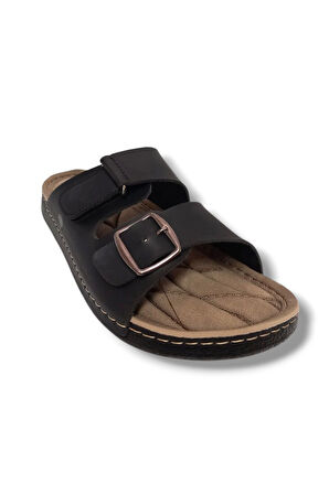 Apella 955-2-25 Deri Anatomik Cırt Bantlı Soft Erkek Terlik