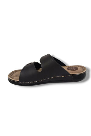 Apella 955-2-25 Deri Anatomik Cırt Bantlı Soft Erkek Terlik