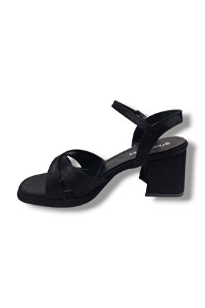 Erbay 405-25 Saten Çapraz Bant Kalın Topuk Anatomik Kadın Sandalet