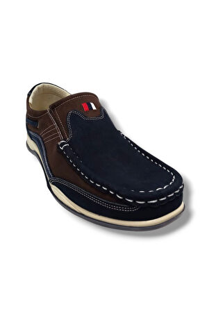 Master 1702-25 Hakiki Nubuk Deri Anatomik Casual Erkek Ayakkabı Lacivert Kahve
