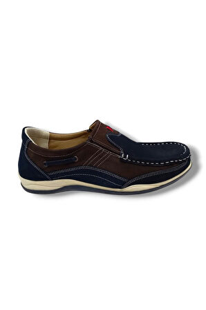 Master 1702-25 Hakiki Nubuk Deri Anatomik Casual Erkek Ayakkabı Lacivert Kahve
