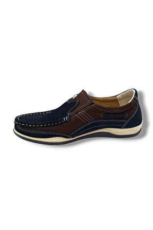 Master 1702-25 Hakiki Nubuk Deri Anatomik Casual Erkek Ayakkabı Lacivert Kahve