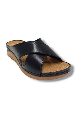 Jasmine 4002-25 Deri Comfort Çapraz Bant Kadın Terlik