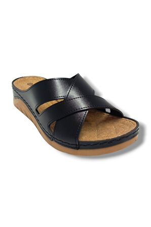 Jasmine 4003-25 Deri Comfort Çapraz 3 Bant Kadın Terlik