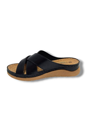 Jasmine 4003-25 Deri Comfort Çapraz 3 Bant Kadın Terlik