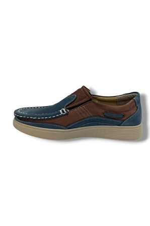 Master 1707-25 Hakiki Nubuk Deri Casual Erkek Ayakkabı Mavi Kahve Buz