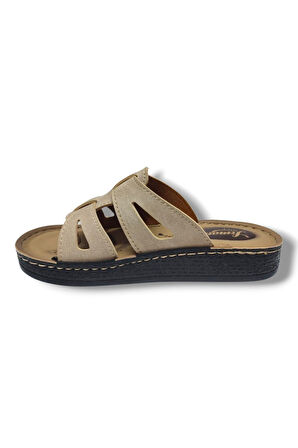 Leman L301-25 Deri Anatomik Çift Kemer Bant Kadın Terlik