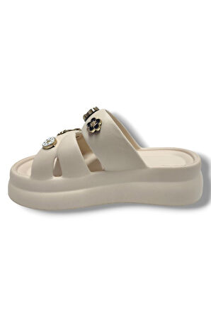 Twingo 510-25 Eva Taşlı Çift Bantlı Kalın Taban Kadın Terlik