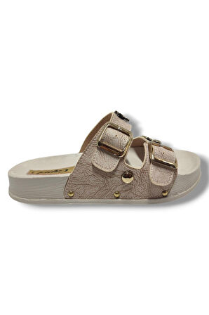 Capri 9001-25 Deri Çift Bant Tokalı Kadın Terlik
