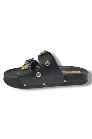 Capri 9001-25 Deri Çift Bant Tokalı Kadın Terlik