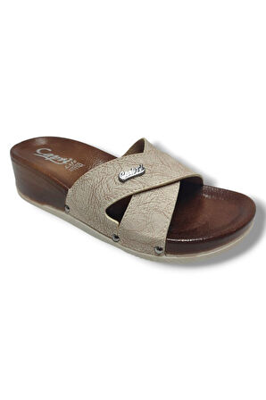 Capri 9002-25 Deri Çapraz Bant Capri Tokalı Kadın Terlik