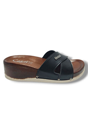 Capri 9002-25 Deri Çapraz Bant Capri Tokalı Kadın Terlik