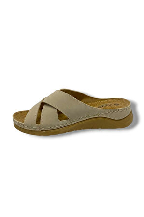Jasmine 4003-25 Deri Comfort Çapraz 3 Bant Kadın Terlik