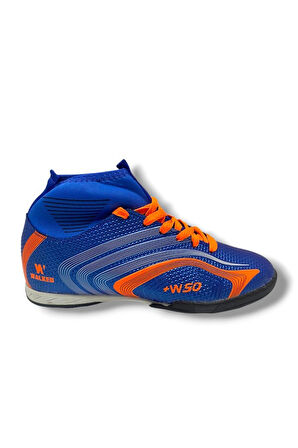 Walked 435-25 Çocuk Çoraplı Halı Saha Krampon Mavi Turuncu 36-39