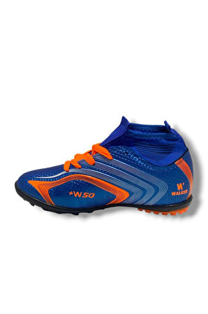 Walked 435-25 Çocuk Çoraplı Halı Saha Krampon Mavi Turuncu 31-35