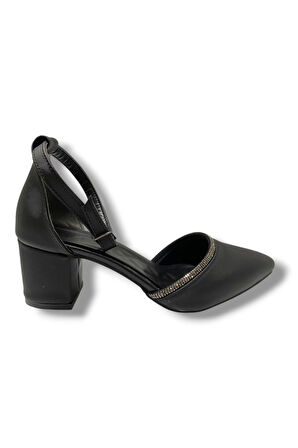 C-Shoes 105-25 Saten Ağzı Taşlı Kalın Topuk Kadın Ayakkabı