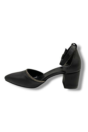 C-Shoes 105-25 Saten Ağzı Taşlı Kalın Topuk Kadın Ayakkabı
