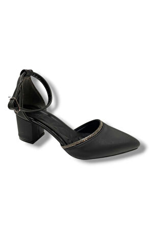C-Shoes 105-25 Saten Ağzı Taşlı Kalın Topuk Kadın Ayakkabı