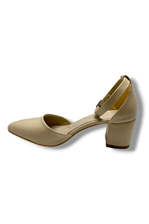 C-Shoes 104-25 Deri Yanları Açık Kalın Topuk Kadın Ayakkab