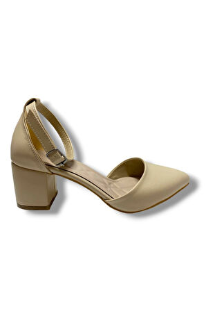 C-Shoes 104-25 Deri Yanları Açık Kalın Topuk Kadın Ayakkab
