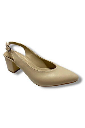 C-Shoes 111-25 Deri Sivri Burun Kalın Topuk Kadın Ayakkabı