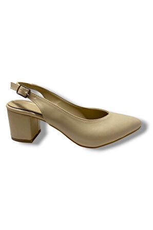 C-Shoes 111-25 Deri Sivri Burun Kalın Topuk Kadın Ayakkabı