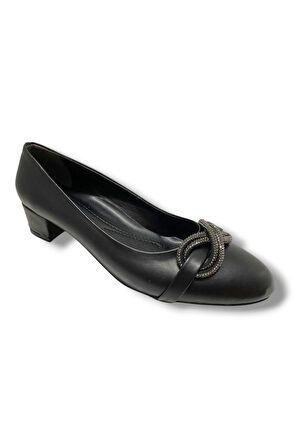 C-Shoes TR46-25 Deri Sonsuzluk Taşlı Kalın Topuklu Kadın Ayakkabı 41-42