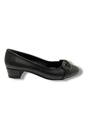 C-Shoes TR46-25 Deri Sonsuzluk Taşlı Kalın Topuklu Kadın Ayakkabı 41-42
