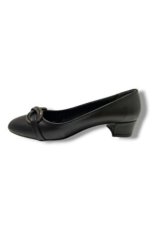 C-Shoes TR46-25 Deri Sonsuzluk Taşlı Kalın Topuklu Kadın Ayakkabı 41-42