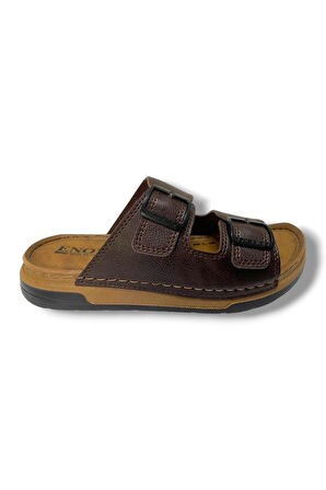 Enova M253-0202-25 Deri Anatomik Soft Çift Bant Erkek Terlik