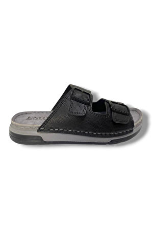 Enova M253-0202-25 Deri Anatomik Soft Çift Bant Erkek Terlik