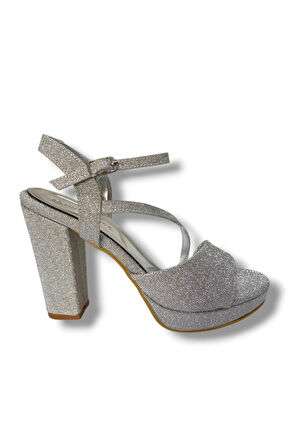 Erbay 342-25 Simli Şerit Bant Yüksek Topuk Kadın Sandalet