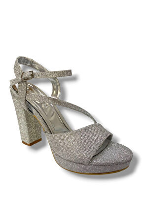 Erbay 342-25 Simli Şerit Bant Yüksek Topuk Kadın Sandalet