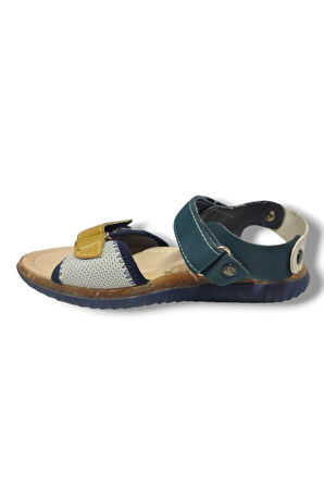 Şiringenç 1538-20 Anatomik Çirt Bant Örgü Kumaş Erkek Çocuk Sandalet Lacivert Sari 31-36