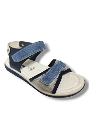 Şiringenç 1541-20 Anatomik Çirt Bant Örgü Kumaş Erkek Çocuk Sandalet Lacivert Mavi 31-36