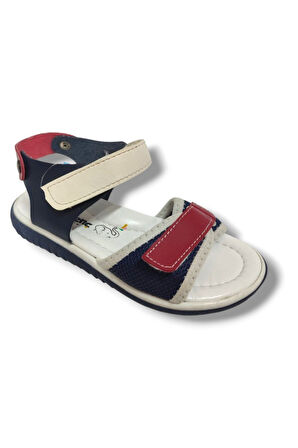 Şiringenç 1543-20 Anatomik Çirt Bant Örgü Kumaş Erkek Çocuk Sandalet Lacivert Kırmızı 26-30