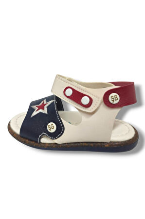 Şirinbebe 1550-20 Anatomik Yıldız Desen Cirtli Erkek Çocuk Sandalet Lacivert Beyaz 21-25