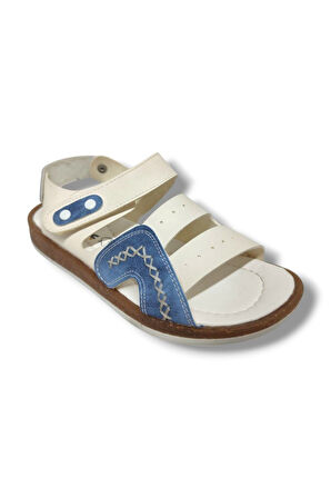 Şirinbebe 1565-20 Anatomik Dikiş Çirtli Erkek Çocuk Sandalet Beyaz Mavi 26-30