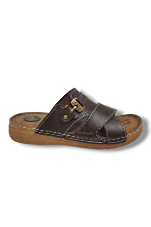 Enova M244-0105 Deri Anatomik Fashion Tokalı Erkek Terlik