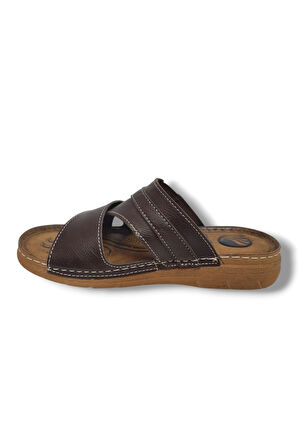 Enova M244-0105 Deri Anatomik Fashion Tokalı Erkek Terlik