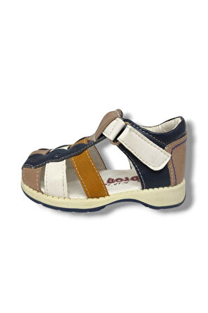 Şirinbebe1609-20 Anatomik Çift Bant Çicekli Kız Çocuk Sandalet Sarı Beyaz 21-25