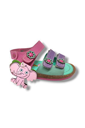 Şirinbebe 1612-20 Çiçekli 3 Bant Kız Çocuk Sandalet Yeşil Mor 21-25