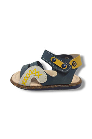 Şirinbebe 1619-20 Anatomik Dikiş Cırtlı Erkek Çocuk Sandalet Lacivert Sarı 21-25