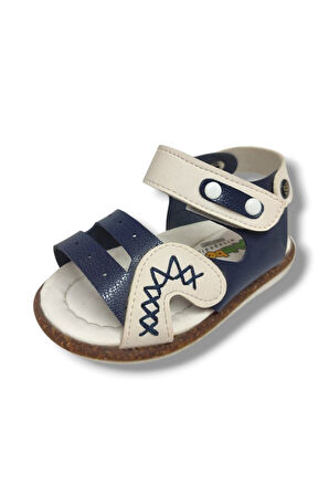 Şirinbebe 1628-20 Anatomik Dikiş Cırtlı Bebek Erkek Sandalet Lacivert Beyaz18-20