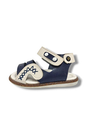 Şirinbebe 1628-20 Anatomik Dikiş Cırtlı Bebek Erkek Sandalet Lacivert Beyaz18-20