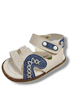 Şirinbebe 1640-20 Anatomik Dikiş Cırtlı Erkek Çocuk Sandalet Beyaz Mavi 18-20