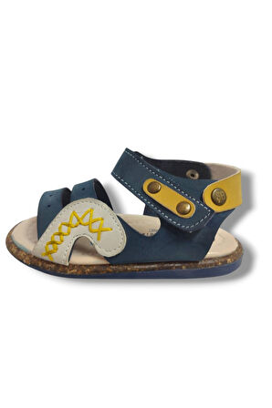 Şirinbebe 1641-20 Anatomik Dikiş Cırtlı Erkek Çocuk Sandalet Lacivert Sarı 21-25
