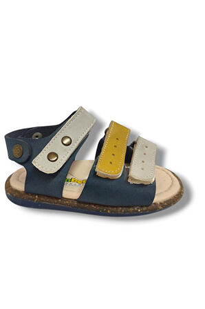Şiringenç 1642-20 Anatomik 3 Cırt Bant Erkek Çocuk Sandalet Lacivert Sarı 18-20