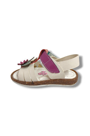 Şirinbebe 1653-20 Yan Çiçekli Cırtlı Kız Çocuk Sandalet Beyaz Pembe 21-25