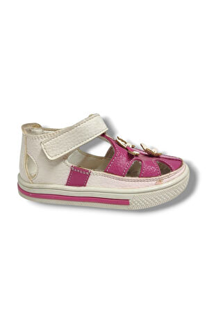 Şirinbebe 1674-20 Orta Şeritli 3 Kelebekli Kız Çocuk Sandalet Beyaz Pembe 21-25